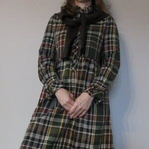 J. Crew Bridget Green Brown Plaid Cotton Shirt Dress Ruffles Size 4